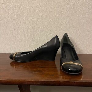 Tory Burch Pacey wedges  Black Patent Leather Cap Toe Shoes For Woman Size 8M